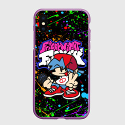 Чехол для iPhone XS Max матовый Friday night Funkin брызги красок, герой