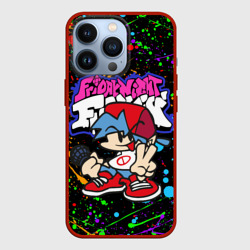 Чехол для iPhone 13 Pro Friday night Funkin брызги красок, герой