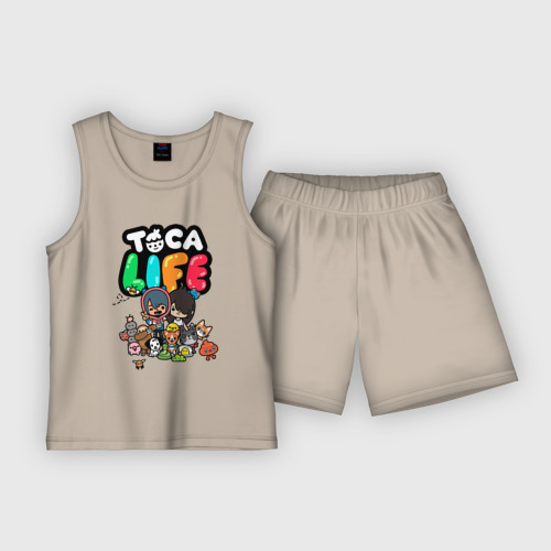 Детская пижама с шортами хлопок Toca Boca world Toca life, цвет миндальный
