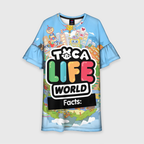 Детское платье с принтом Toca Boca world, планета игры, вид спереди №1