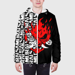 Куртка с принтом Samurai Cyberpunk 2077 Киберпанк для мужчины, вид на модели спереди №3. Цвет основы: белый