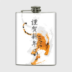 Китайский тигр с иероглифами – Фляга с принтом купить