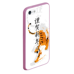 Чехол с принтом Китайский тигр с иероглифами для любого человека, вид спереди №3. Цвет основы: розовый