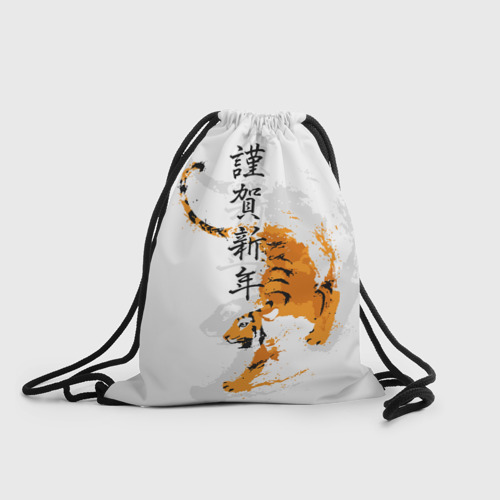 Рюкзак-мешок с принтом Китайский тигр с иероглифами, вид спереди №1