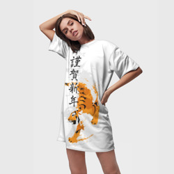 Платье-футболка 3D Китайский тигр с иероглифами - фото 2