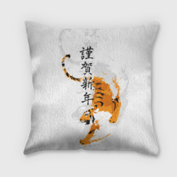 Китайский тигр с иероглифами – Подушка 3D с принтом купить