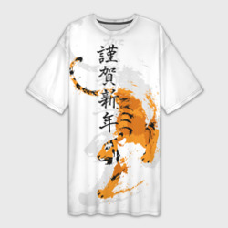 Платье-футболка 3D Китайский тигр с иероглифами