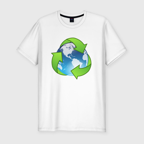 Мужская приталенная футболка из хлопка с принтом Земля Экология, вид спереди №1
