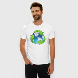 Футболка из премиального хлопка с принтом Земля Экология для мужчины, вид на модели спереди №2. Цвет основы: белый