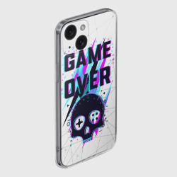 Чехол для iPhone 15 силиконовый с защитой камеры Game over - neon 3D - фото 2