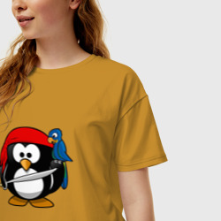 Женская футболка хлопок Oversize Пингвин пират - фото 2
