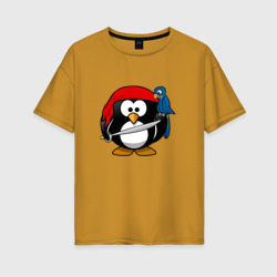 Женская футболка хлопок Oversize Пингвин пират