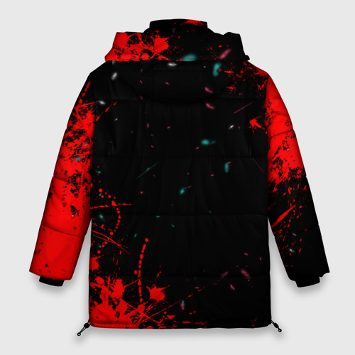 Женская зимняя куртка Oversize Игра в кальмара брызги крови, цвет черный - фото 2