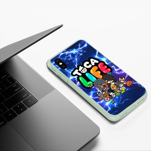 Чехол для iPhone XS Max матовый Toca Boca world молнии flash neon, цвет салатовый - фото 5