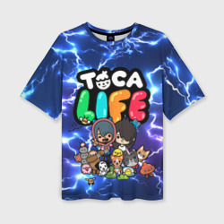 Женская футболка oversize 3D Toca Boca world молнии flash neon