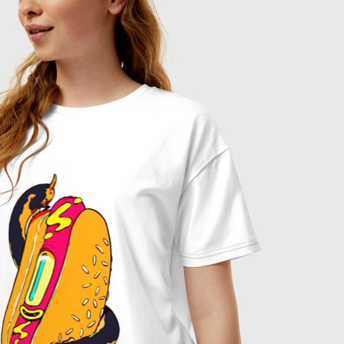 Женская футболка хлопок Oversize HotDog, цвет белый - фото 3