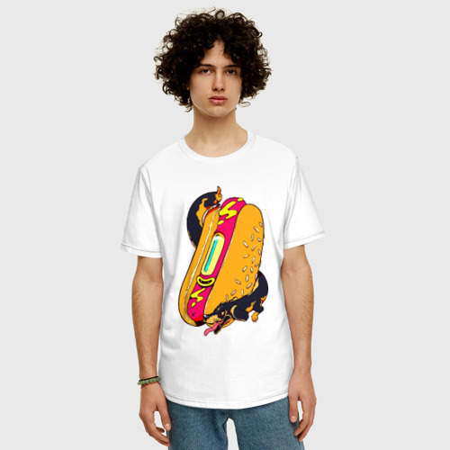 Мужская футболка хлопок Oversize HotDog, цвет белый - фото 3