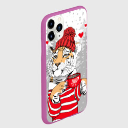 Чехол для iPhone 11 Pro матовый Тигр с чашкой кофе - фото 2