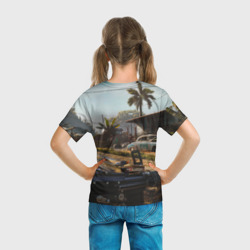 Футболка с принтом Far Cry 6 game art для ребенка, вид на модели сзади №3. Цвет основы: белый