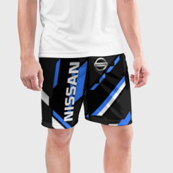 Мужские шорты спортивные Ниссан лого синия геометрия cyber - фото 2