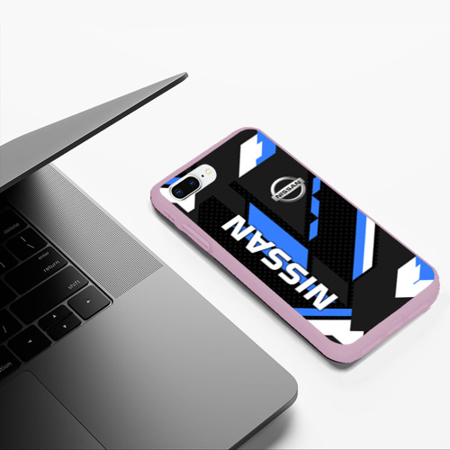 Чехол для iPhone 7Plus/8 Plus матовый Ниссан лого синия геометрия cyber, цвет розовый - фото 5