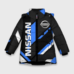 Зимняя куртка для девочек 3D Ниссан лого синия геометрия cyber