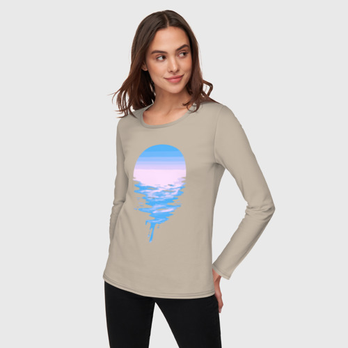 Женский лонгслив хлопок с принтом Луна | море, фото на моделе #1