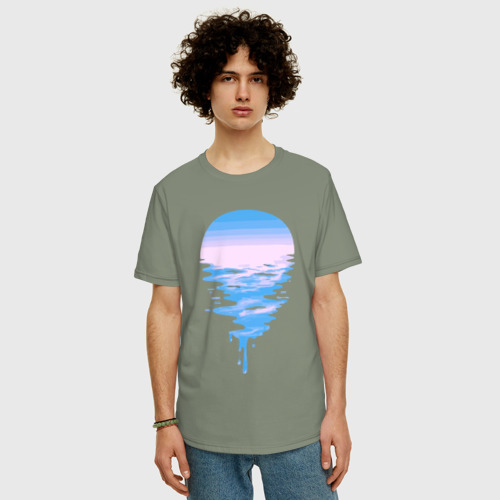 Мужская футболка хлопок Oversize с принтом Луна | море, фото на моделе #1