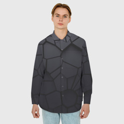 Мужская рубашка oversize 3D Карбоновые очень тёмные плиты - фото 2