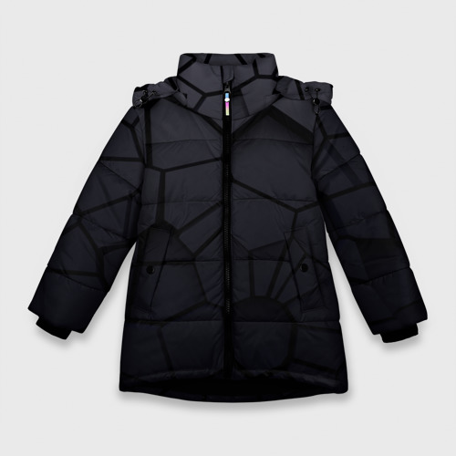 Зимняя куртка для девочек 3D Карбоновые очень тёмные плиты, цвет черный