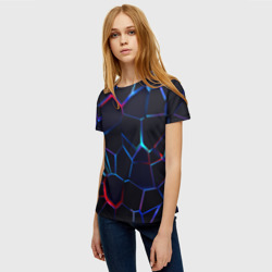 Женская футболка 3D Неоновые 3D плиты | Неоновые плиты - фото 2