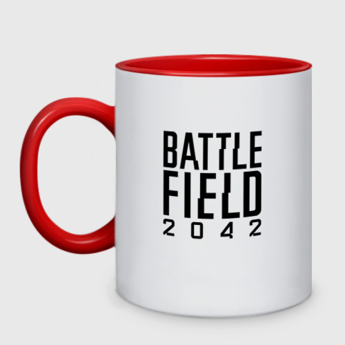 Кружка двухцветная с принтом Battlefield 2042 логотип, вид спереди №1