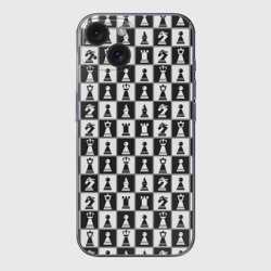Чехол для iPhone 15 силиконовый с защитой камеры Шахматные фигуры