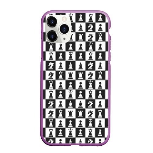 Чехол для iPhone 11 Pro Max матовый Шахматные фигуры, цвет фиолетовый