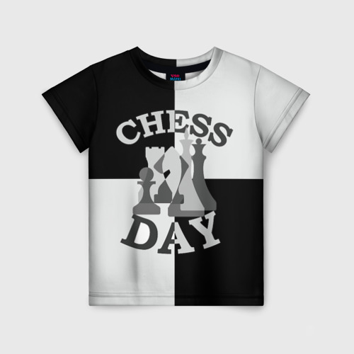 Детская футболка 3D с принтом Шахматный День, вид спереди #2
