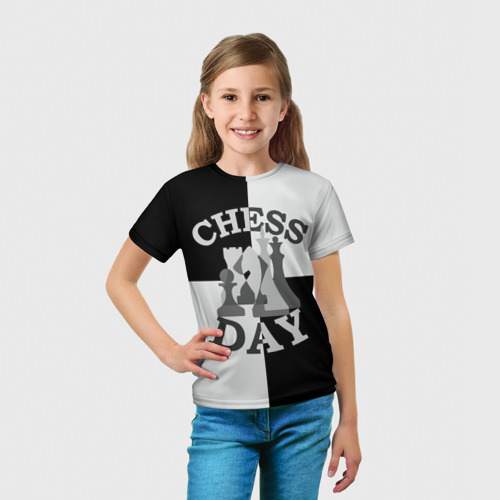 Детская футболка 3D с принтом Шахматный День, вид сбоку #3