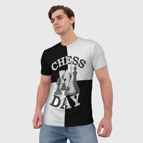 Мужская футболка 3D с принтом Шахматный День, фото на моделе #1