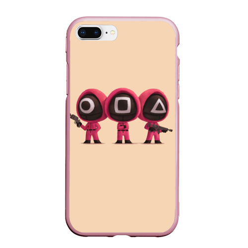 Чехол для iPhone 7Plus/8 Plus матовый игра в кальмар люди в масках, цвет розовый