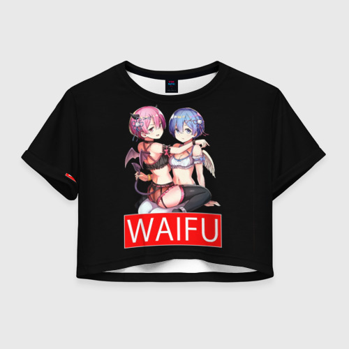 Женская футболка Crop-top 3D Рем и рам вайфу Re Zero ahegao, цвет 3D печать