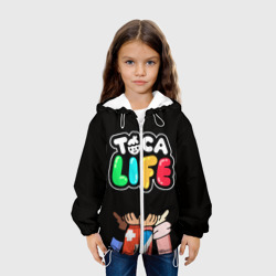 Куртка с принтом Toca Boca Тока бока дружба для ребенка, вид на модели спереди №3. Цвет основы: белый