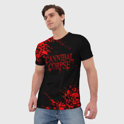 Футболка с принтом Cannibal Corpse красные черепа для мужчины, вид на модели спереди №2. Цвет основы: белый