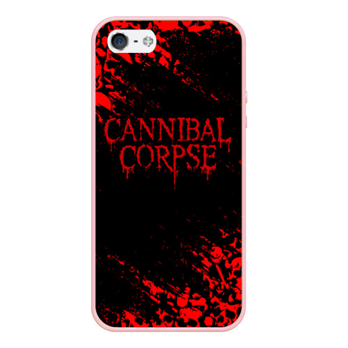 Чехол для iPhone 5/5S матовый Cannibal Corpse красные черепа, цвет светло-розовый