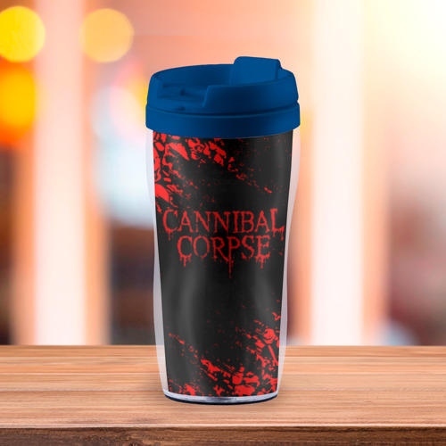 Термокружка-непроливайка Cannibal Corpse красные черепа, цвет синий - фото 3