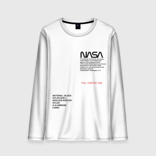 Мужской лонгслив 3D NASA белая форма НАСА white uniform