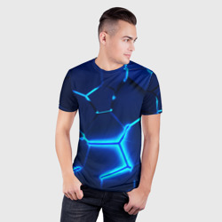 Мужская футболка 3D Slim 3D плиты neon steel неоновые плиты - фото 2