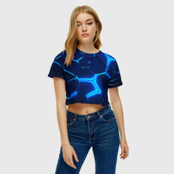 Женская футболка Crop-top 3D 3D плиты neon steel неоновые плиты - фото 2