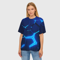 Женская футболка oversize 3D 3D плиты neon steel неоновые плиты - фото 2