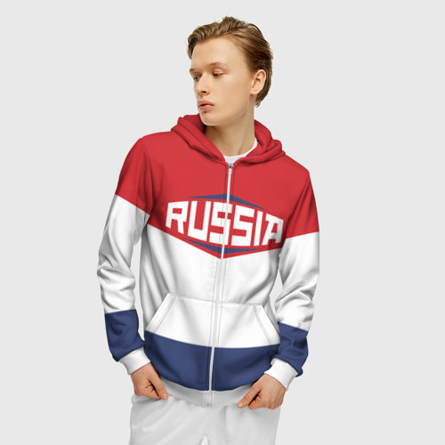 Мужская толстовка 3D на молнии Russia, цвет белый - фото 3