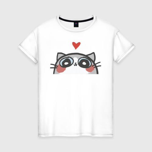 Женская футболка из хлопка с принтом Котя влюбился, вид спереди №1