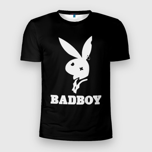 Мужская приталенная футболка с принтом Bad boy кролик нефор, вид спереди №1